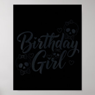 Affiche Fille d'anniversaire Crâne Squelette Amant Mignon