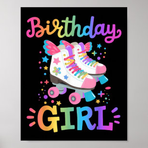 Affiche Fille d'anniversaire patins à roulettes patineuse