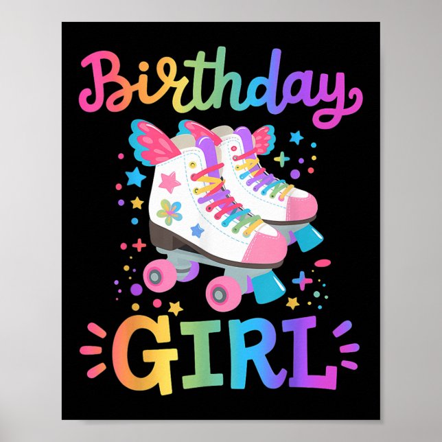 Affiche Fille d'anniversaire patins à roulettes patineuse  (Devant)