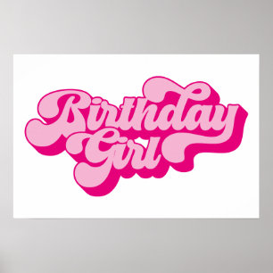 Affiche Fille d'anniversaire rose vif rétro