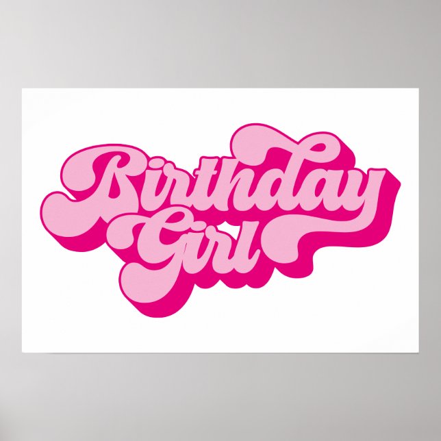 Affiche Fille d'anniversaire rose vif rétro (Devant)