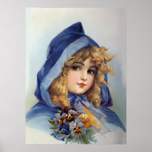 Affiche Fille dans le chapeau bleu