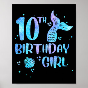 Affiche Fille de 10 ans Mermaid Anniversaire Enfants de 2