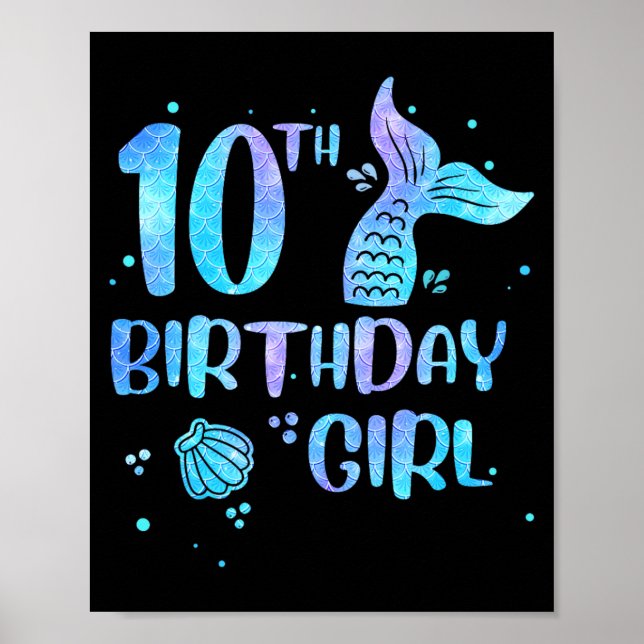 Affiche Fille de 10 ans Mermaid Anniversaire Enfants de 2  (Devant)