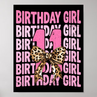 Affiche Fille de 11 ans anniversaire rose coquette léopard