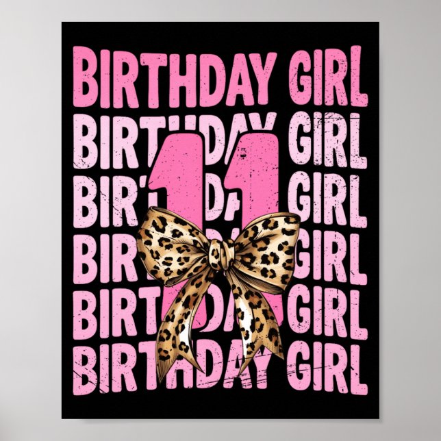 Affiche Fille de 11 ans anniversaire rose coquette léopard (Devant)
