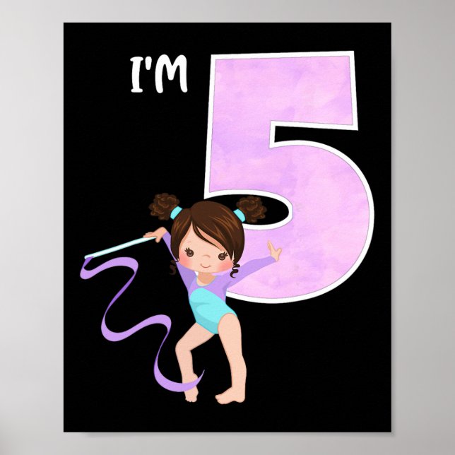Affiche Fille de 5 ans Gymnaste 5e Anniversaire Fête de Gy (Devant)