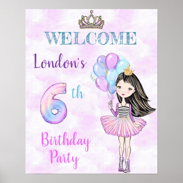 Affiche Fille de 6 ans Princesse Lavande Turquoise (Devant)
