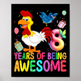 Affiche Fille de 8 ans Poulet 8e anniversaire Poulet Parti