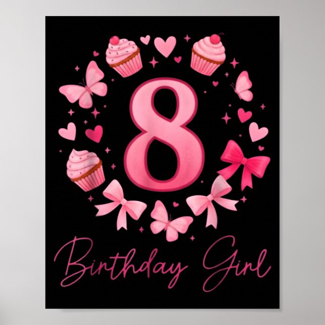 Affiche Fille de 8 ans pour son anniversaire, arc coquette (Devant)