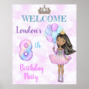 Affiche Fille de 8 ans pour son anniversaire Princesse Afr
