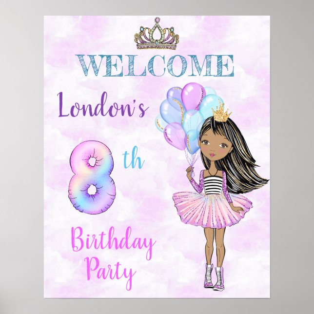 Affiche Fille de 8 ans pour son anniversaire Princesse Afr (Devant)