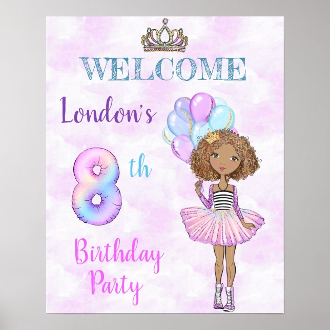 Affiche Fille de 8 ans pour son anniversaire Princesse Afr (Devant)