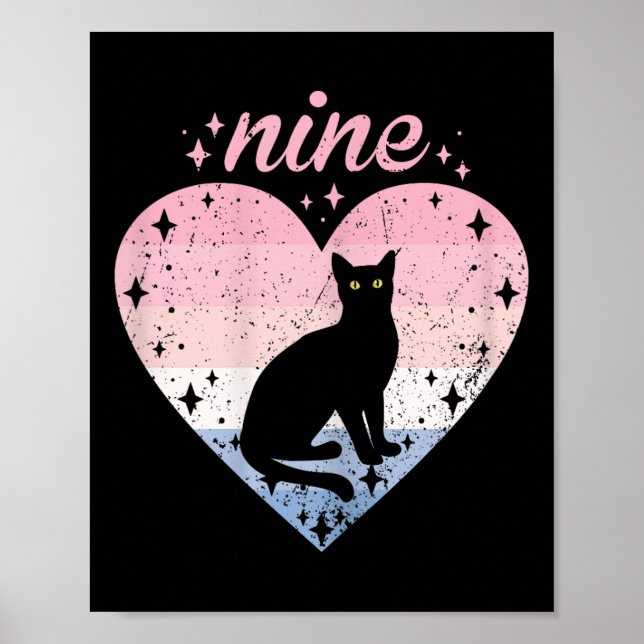 Affiche Fille de 9 ans Chat Mignon Anniversaire 9ème Anniv (Devant)