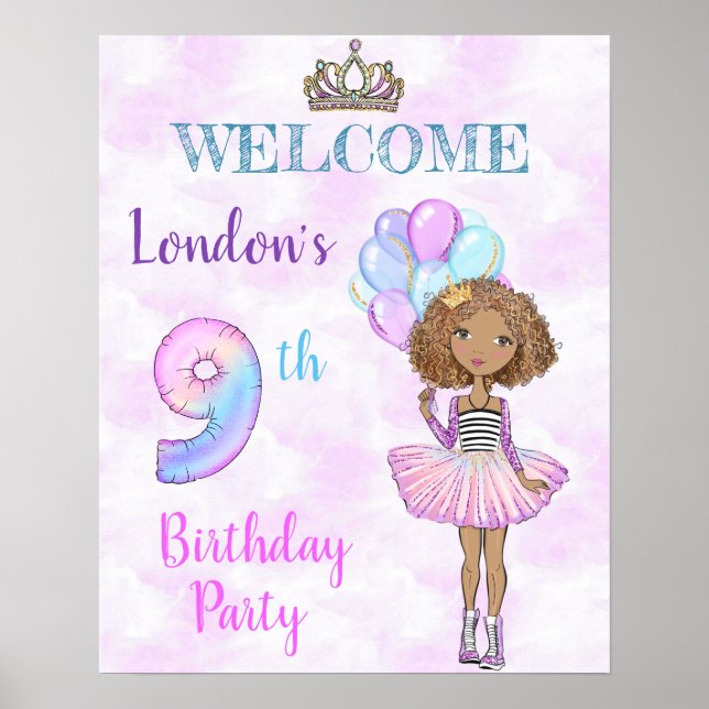Affiche Fille de 9 ans pour son anniversaire Princesse Afr (Devant)