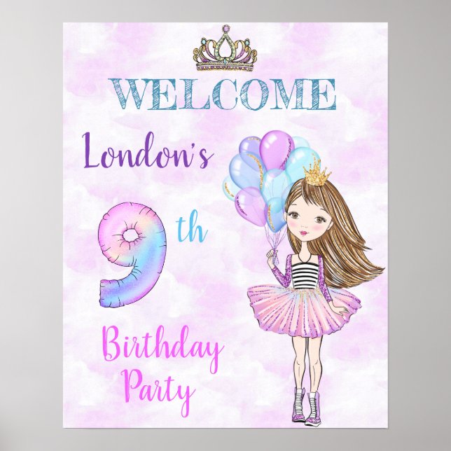 Affiche Fille de 9 ans Princesse Lavande Turquoise (Devant)