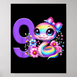Affiche Fille de 9 ans Snake Party Arc-en-ciel Coquette Nœ
