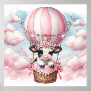Affiche Fille de ballon à air chaud vache