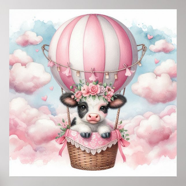 Affiche Fille de ballon à air chaud vache (Devant)