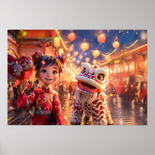 Affiche Fille de bande dessinée en costume de dragon pour 