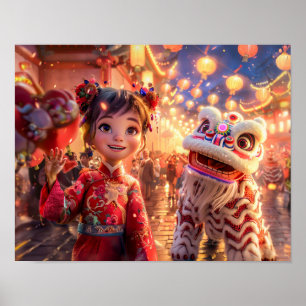 Affiche Fille de bande dessinée en costume de dragon pour 