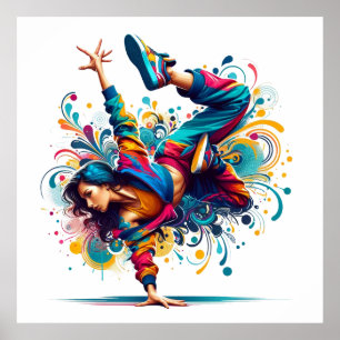 Affiche Fille de breakdance colorée Art