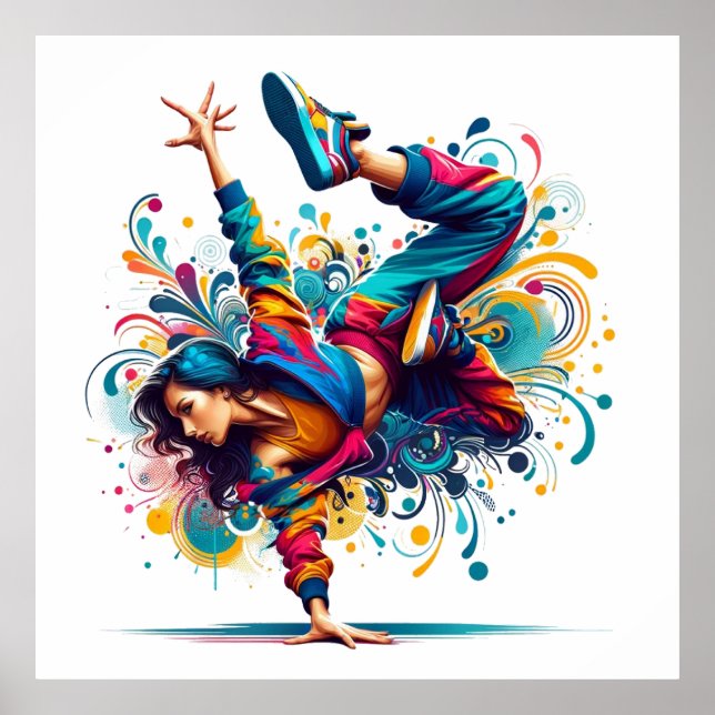 Affiche Fille de breakdance colorée Art (Devant)