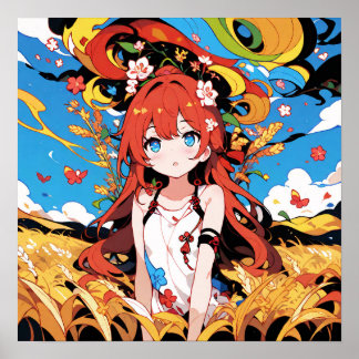 Affiche Fille de campagne de blé lunaire