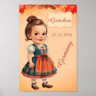 Affiche Fille de caricature habillée en allemand vintage