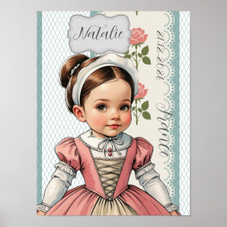 Affiche Fille de caricature habillée en vintage français