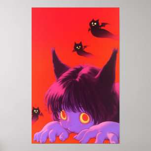Affiche Fille de chat d'Halloween