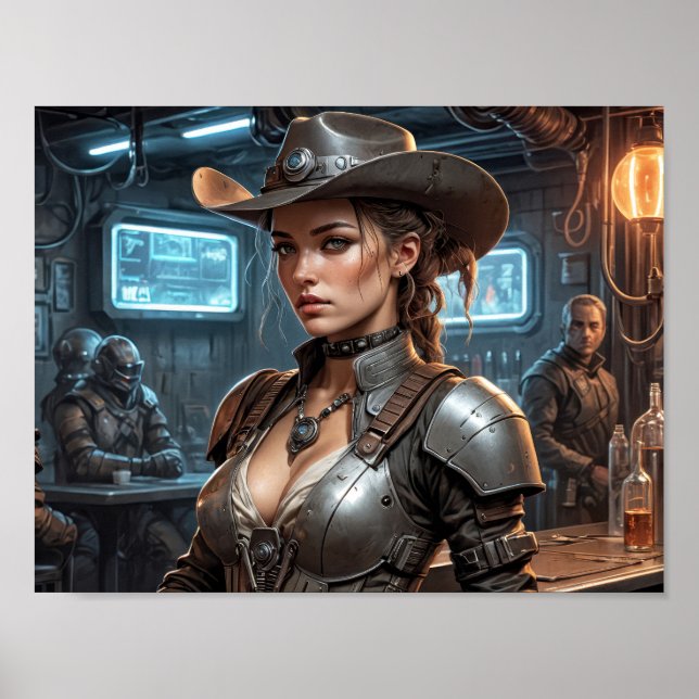 Affiche Fille de cow-boy de l'espace avec armure cybernéti (Devant)