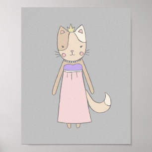 Affiche Fille de dessin animé chat princesse rose nurserie