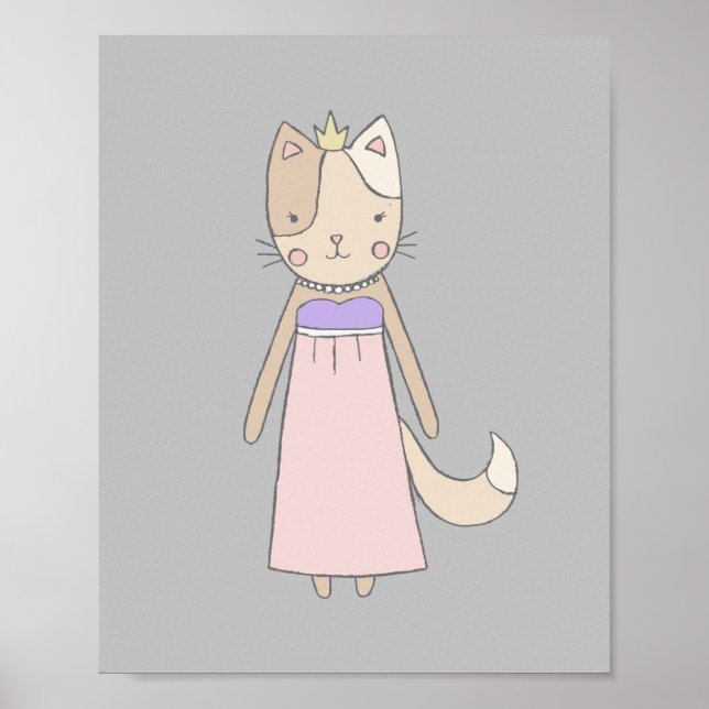 Affiche Fille de dessin animé chat princesse rose nurserie (Devant)
