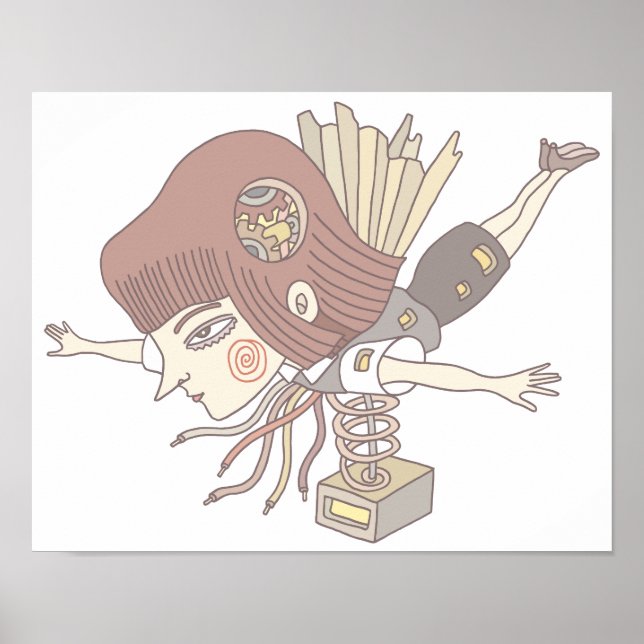 Affiche Fille de fantasy mécanique. (Devant)
