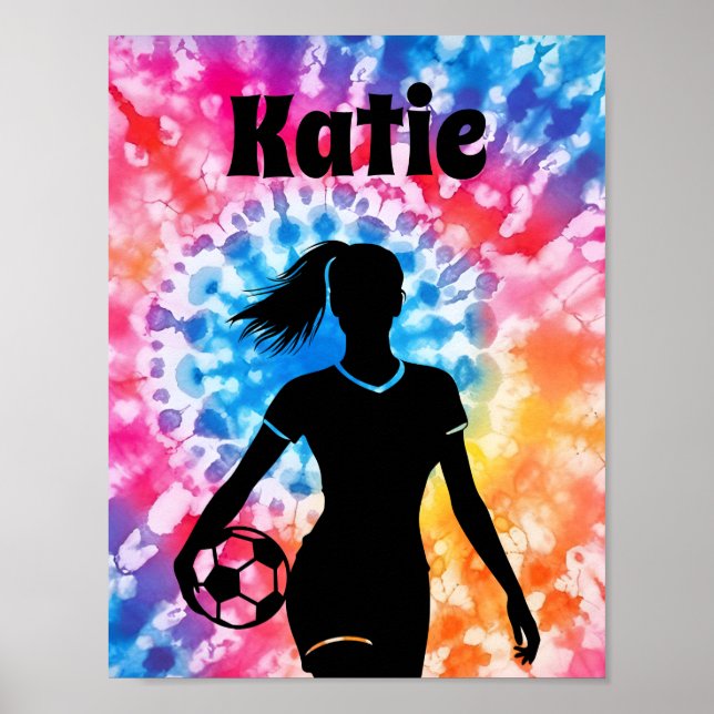 Affiche Fille de football Personnalisé Cravate-Dye Rainbow (Devant)