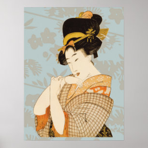 Affiche Fille de Geisha japonaise vintage en kimono
