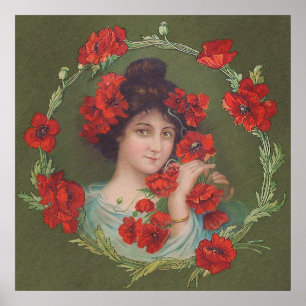Affiche Fille de Gibson victorienne de pavot de Nouveau
