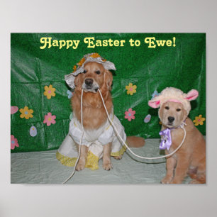 Affiche Fille de golden retriever et agneau Joyeuses