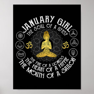 Affiche Fille de janvier Âme Gitane Yoga Vintage Anniversa