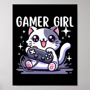 Affiche Fille de joueur Chat Jeux Vidéo Mignon Jeu Vidéo F