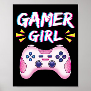 Affiche Fille de Joueur Mignonne Manette Rose Fille de Jeu