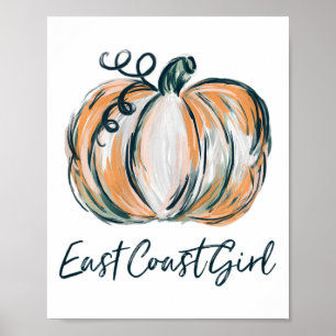Affiche Fille de la côte Est Citrouille d'aquarelle Automn