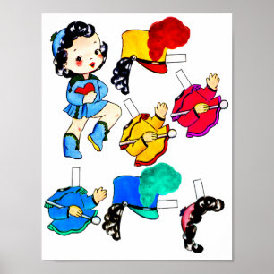 Affiche Fille de la fanfare scolaire découpage de poupée e