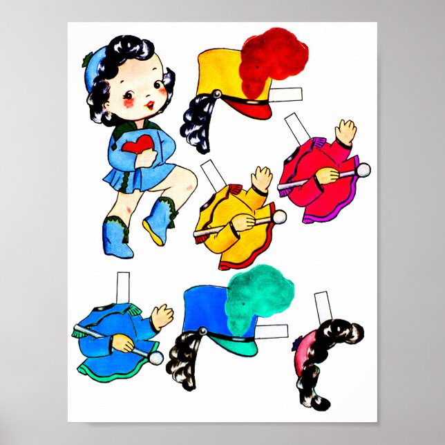 Affiche Fille de la fanfare scolaire découpage de poupée e (Devant)