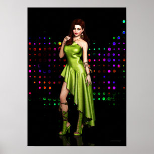 Affiche Fille de la fête en robe verte