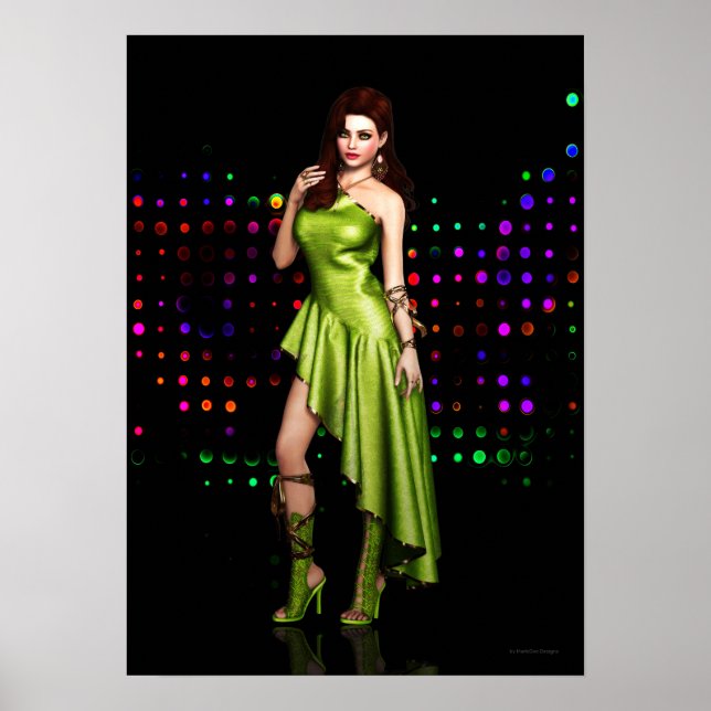 Affiche Fille de la fête en robe verte (Devant)