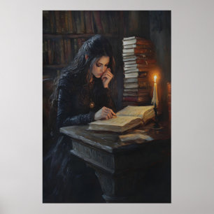Affiche Fille de l'Académie Sombre lisant l'Art Bibliothèq