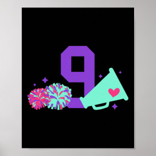 Affiche Fille de l'anniversaire des 9 ans Cheerleader de n