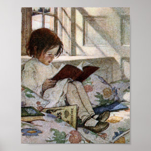 Affiche Fille de lecture vintage